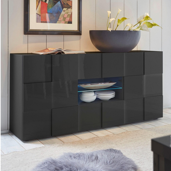 Aspen Modern Sideboard In Grey High Gloss With LED_2