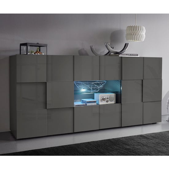 Photo of Aleta modern sideboard in grey high gloss with led