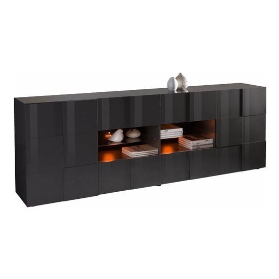 Aspen Modern Sideboard Large In Grey High Gloss With LED_2