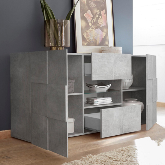 Aspen Wooden 2 Doors Sideboard In Concrete With 2 Drawers_2