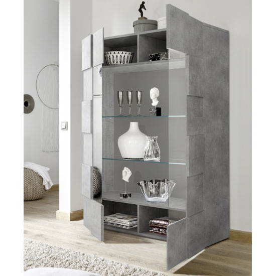 Aleta Wooden Display Cabinet In Concrete With 2 Doors_2