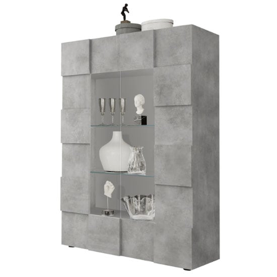 Aleta Wooden Display Cabinet In Concrete With 2 Doors_3