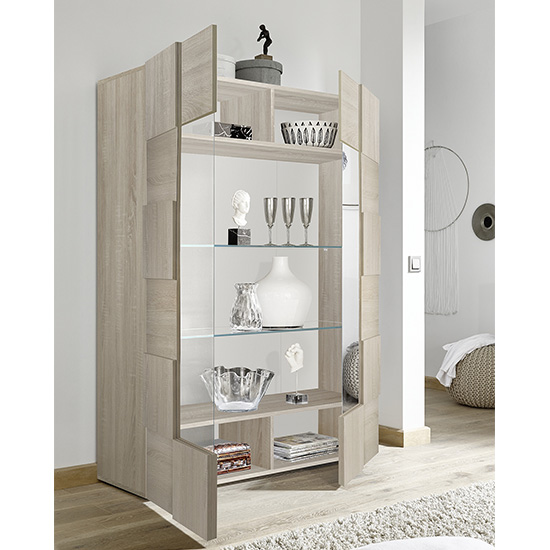 Aleta Wooden Display Cabinet In Sonoma Oak With 2 Doors_2