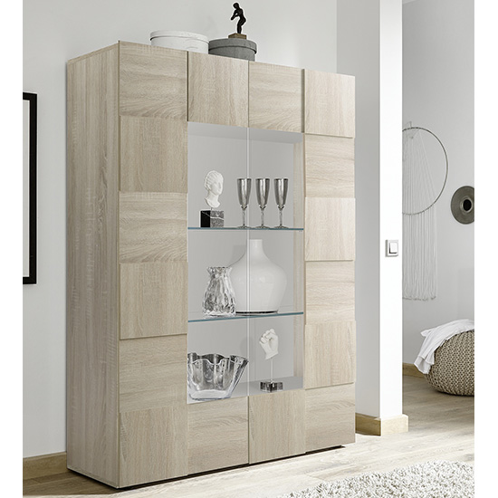 Aleta Wooden Display Cabinet In Sonoma Oak With 2 Doors