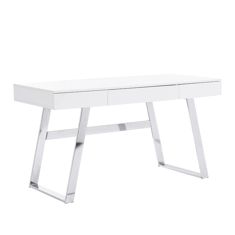Aspen High Gloss Laptop Desk With 3 Drawers In White