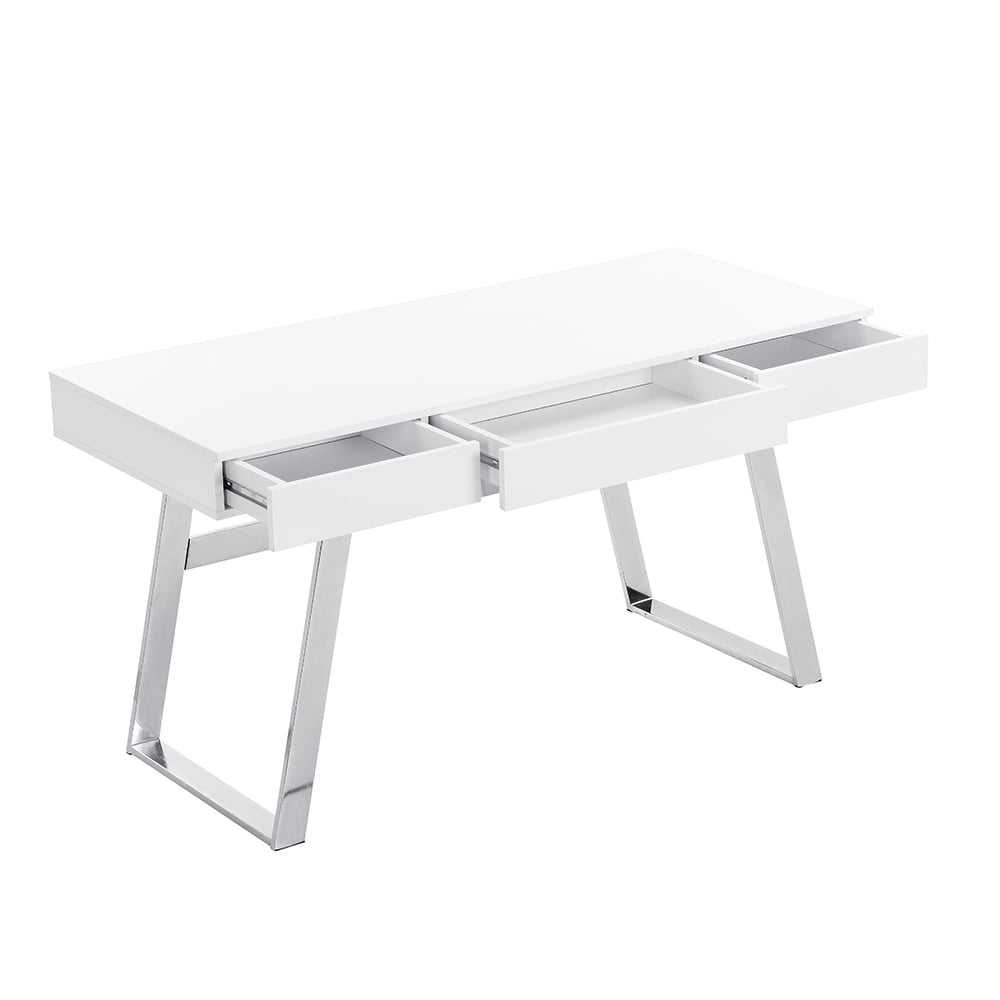 Aspen High Gloss Laptop Desk With 3 Drawers In White