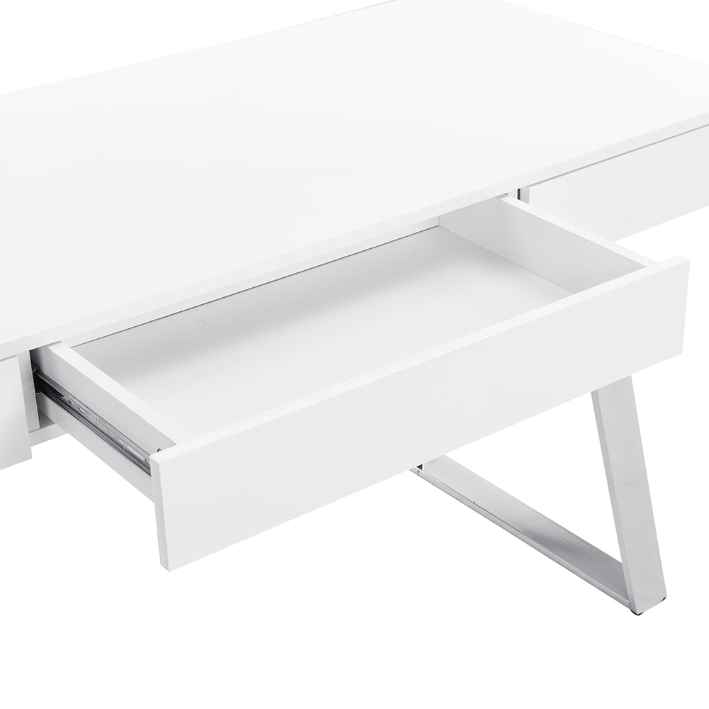 Aspen High Gloss Laptop Desk With 3 Drawers In White