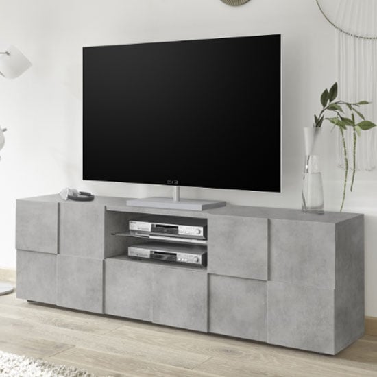 Aspen Wooden Large TV Stand In Concrete With 2 Doors 1 Drawer_1