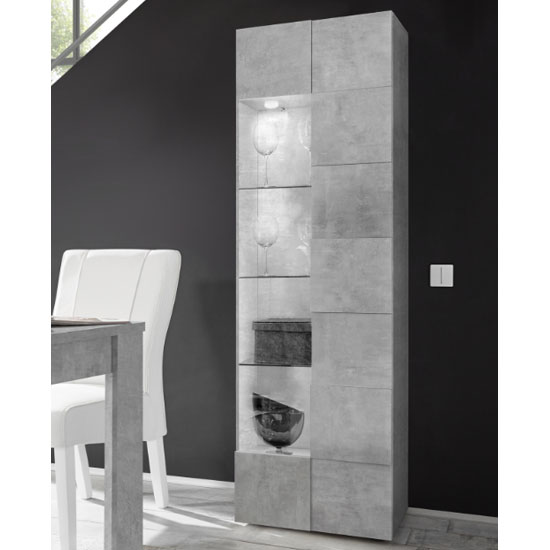Aspen Wooden LED Display Cabinet In Concrete With 1 Door