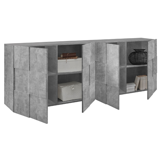 Aleta Wooden Sideboard In Concrete With 4 Doors_4