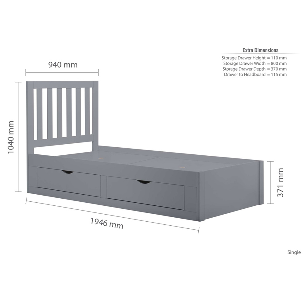 Aspen Wooden Single Bed with 4 Drawers in Grey