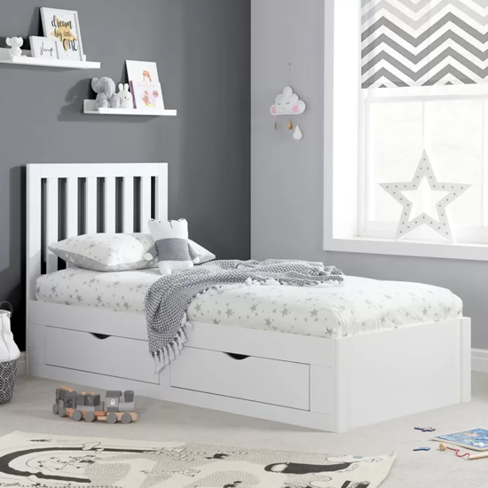 Aspen Wooden Single Bed With 4 Drawers In White