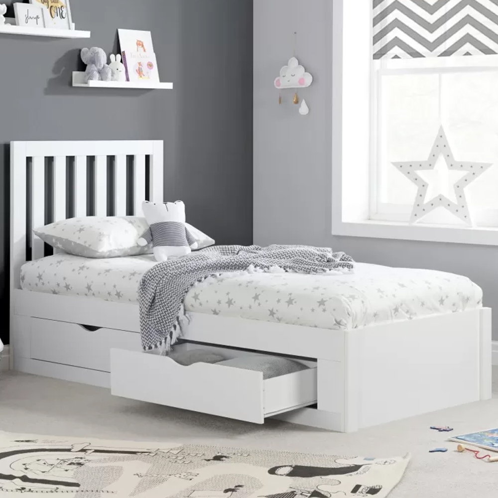 Aspen Wooden Single Bed With 4 Drawers In White
