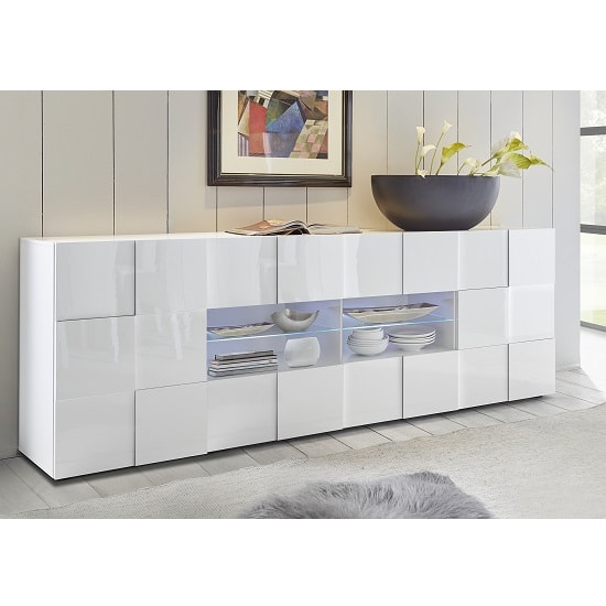 Product photograph of Aspen Modern Sideboard Large In White High Gloss With Led from Furniture in Fashion