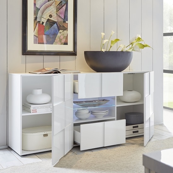 Aleta Modern Sideboard In White High Gloss With LED_2