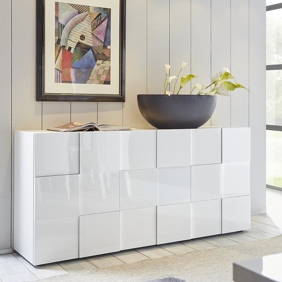 Aspen Modern Sideboard In White High Gloss With 3 Doors