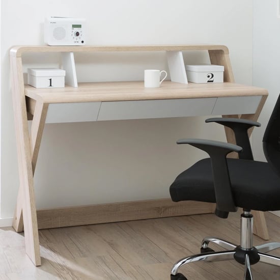 Photo of Aspin wooden computer desk in light oak and white