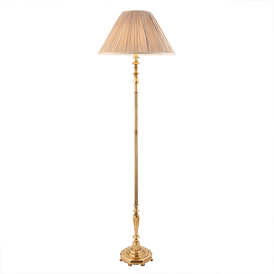 Asquith Beige Fabric Shade Floor Lamp In Solid Brass_2