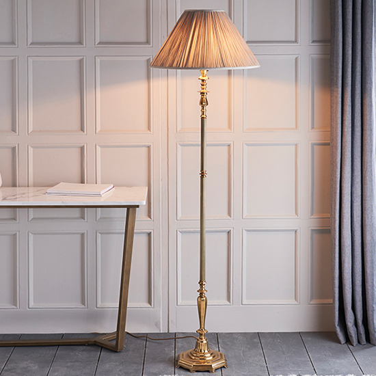 Asquith Beige Fabric Shade Floor Lamp In Solid Brass_1