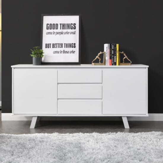 Astrik High Gloss Sideboard With 2 Doors 3 Drawers In White_2