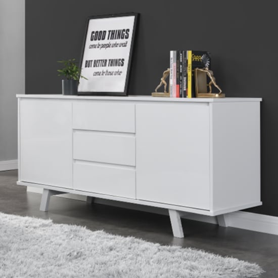 Astrik High Gloss Sideboard With 2 Doors 3 Drawers In White_1
