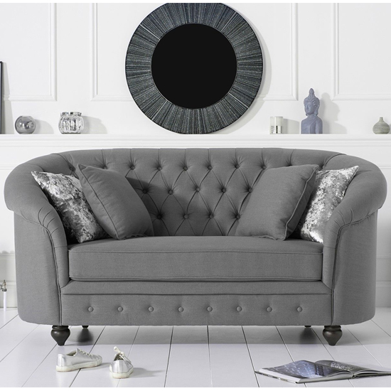 Astarik Chesterfield Fabric 2 Seater Sofa In Grey