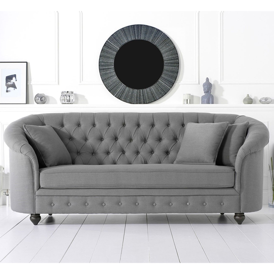 Astarik Chesterfield Fabric 3 Seater Sofa In Grey_2