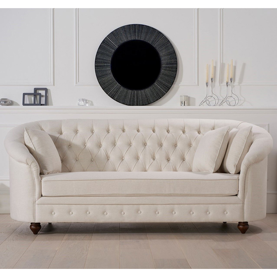 Astarik Chesterfield Fabric 3 Seater Sofa In Ivory_2
