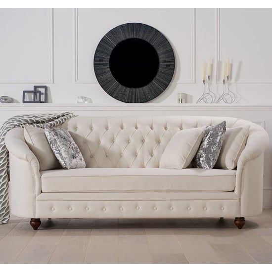 Astarik Chesterfield Fabric 3 Seater Sofa In Ivory