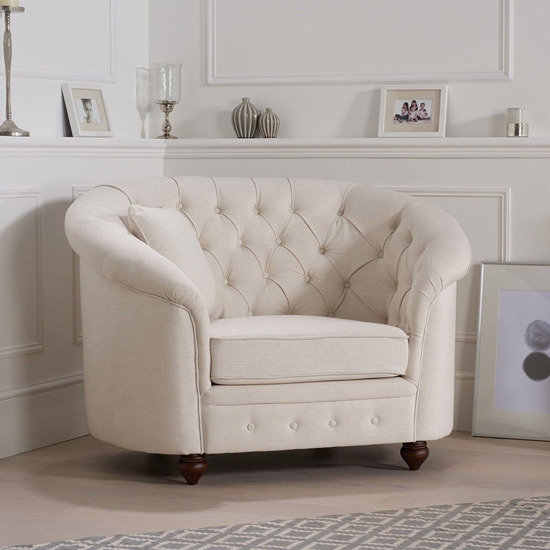 Astarik Chesterfield Fabric Armchair In Ivory_2
