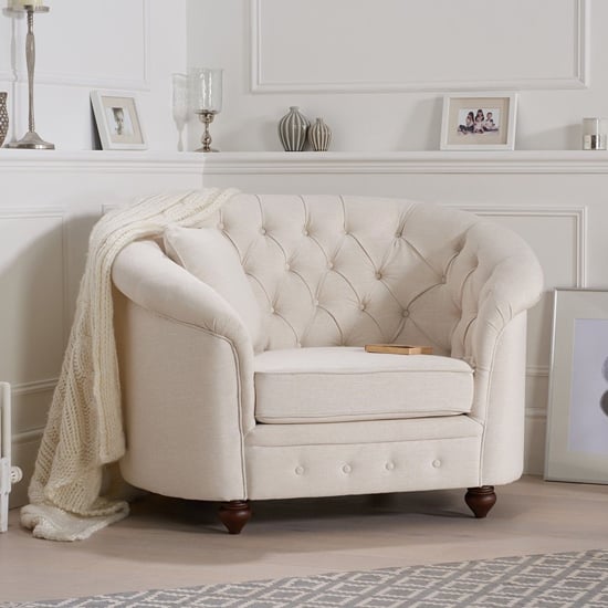 Astarik Chesterfield Fabric Armchair In Ivory_1