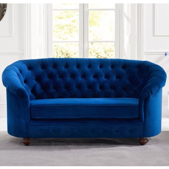 Astarik Chesterfield Plush Fabric 2 Seater Sofa In Blue_2
