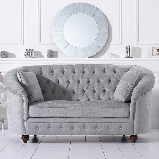 Astarik Chesterfield Plush Fabric 2 Seater Sofa In Grey_2