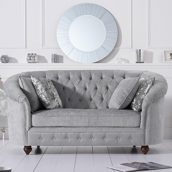 Astarik Chesterfield Plush Fabric 2 Seater Sofa In Grey_1