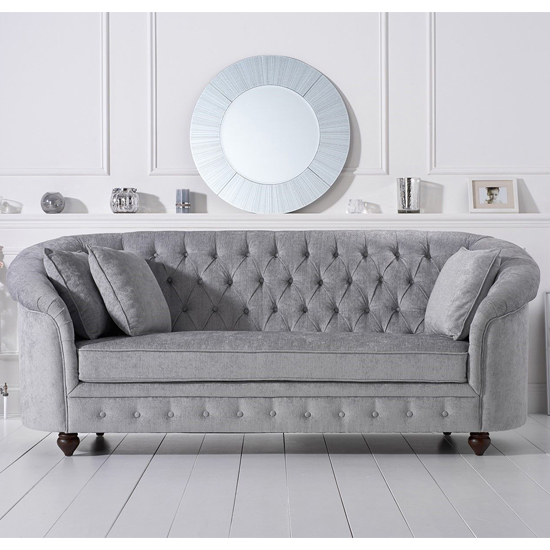 Astarik Chesterfield Plush Fabric 3 Seater Sofa In Grey_2