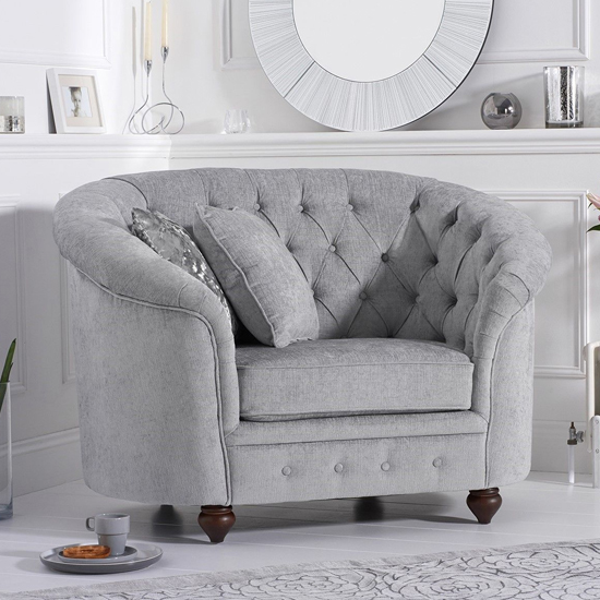 Astarik Chesterfield Plush Fabric Armchair In Grey_2