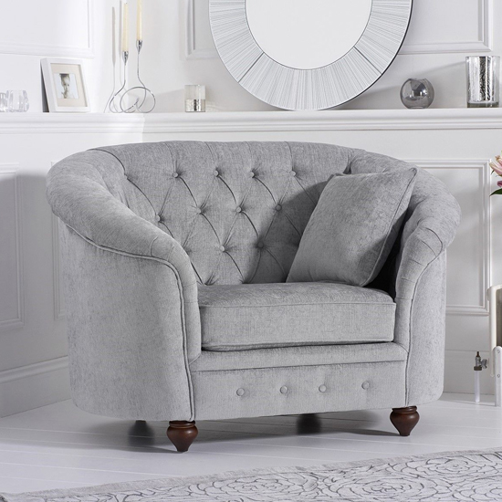 Astarik Chesterfield Plush Fabric Armchair In Grey_3