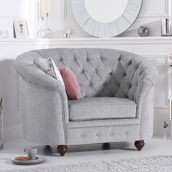 Astarik Chesterfield Plush Fabric Armchair In Grey