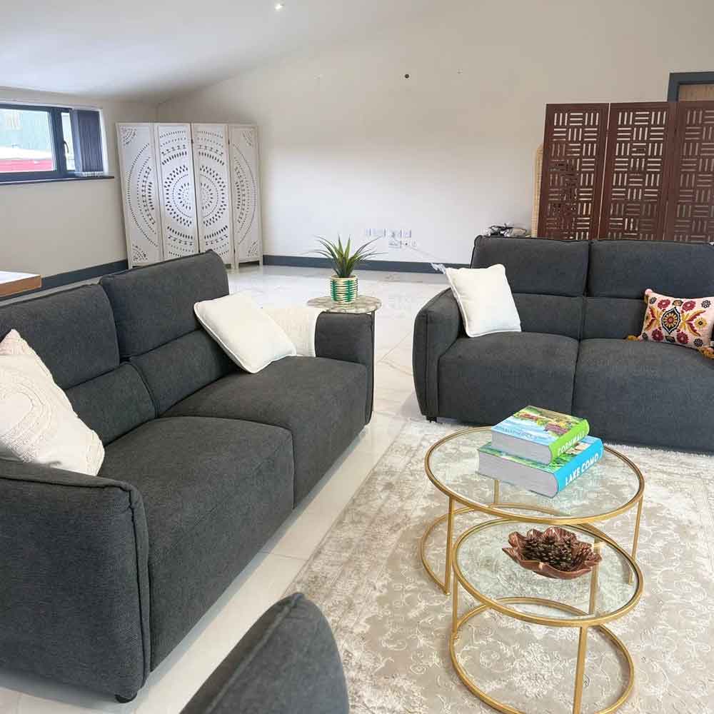 Aster Fabric 3+2 Seater Sofa Set in Charcoal