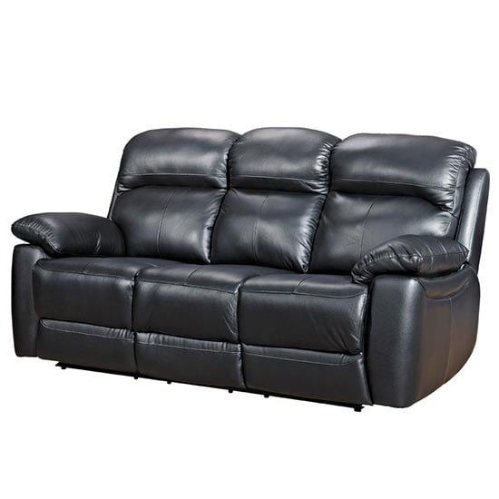 Product photograph of Astona Leather 3 Seater Fixed Sofa In Black from Furniture in Fashion