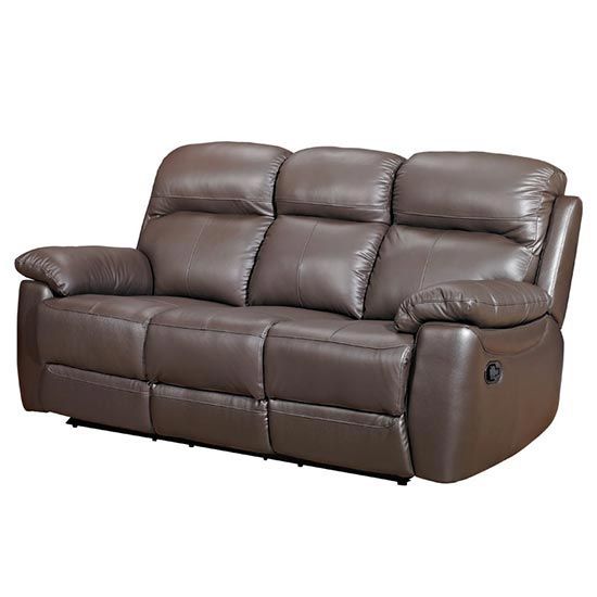 Product photograph of Astona Leather 3 Seater Fixed Sofa In Brown from Furniture in Fashion