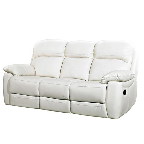 Product photograph of Astona Leather 3 Seater Fixed Sofa In Ivory from Furniture in Fashion