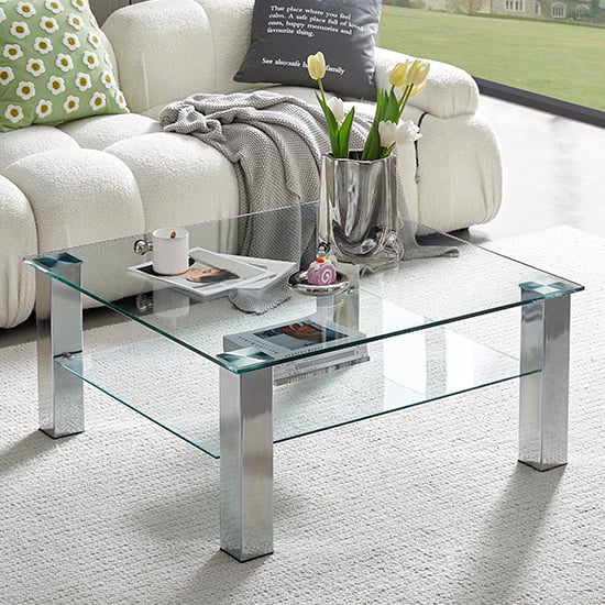 Aston Square Clear Glass Coffee Table With Chrome Legs_1