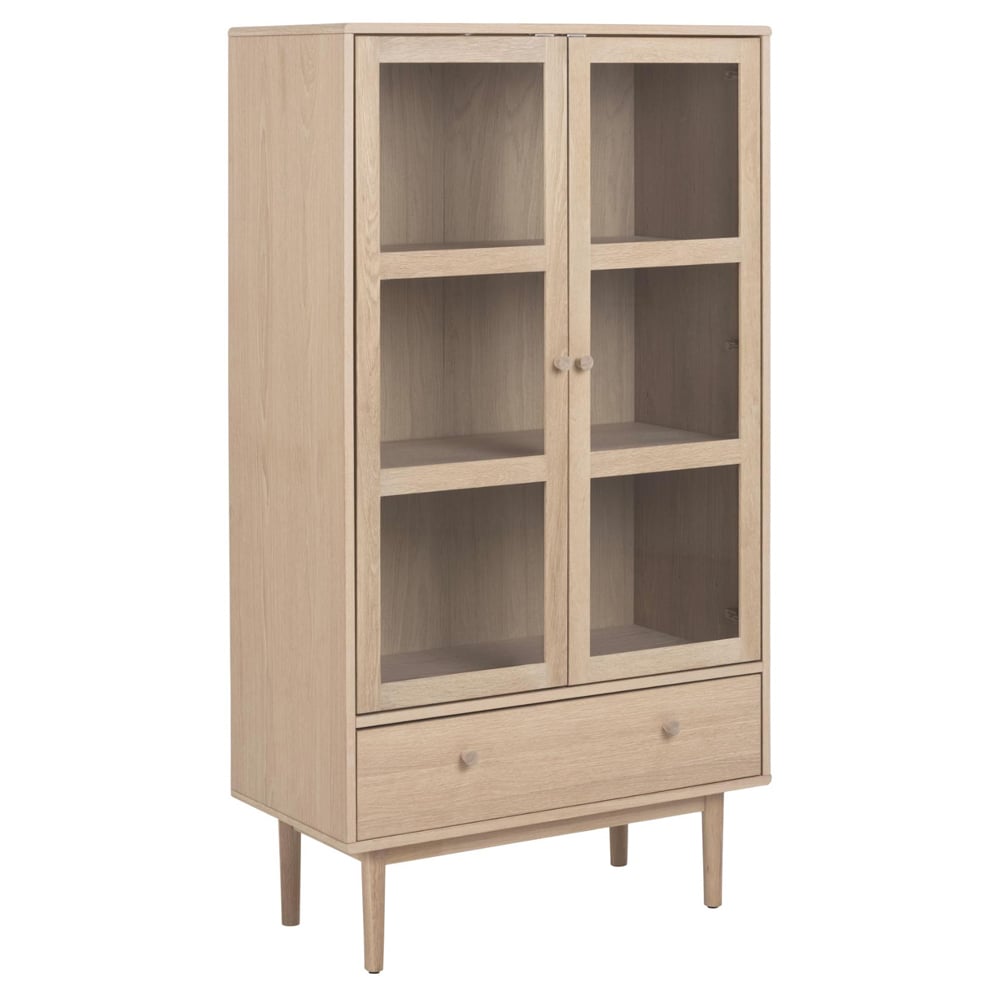 Astonik Wooden Display Cabinet With 2 Doors 1 Drawer In White Oak