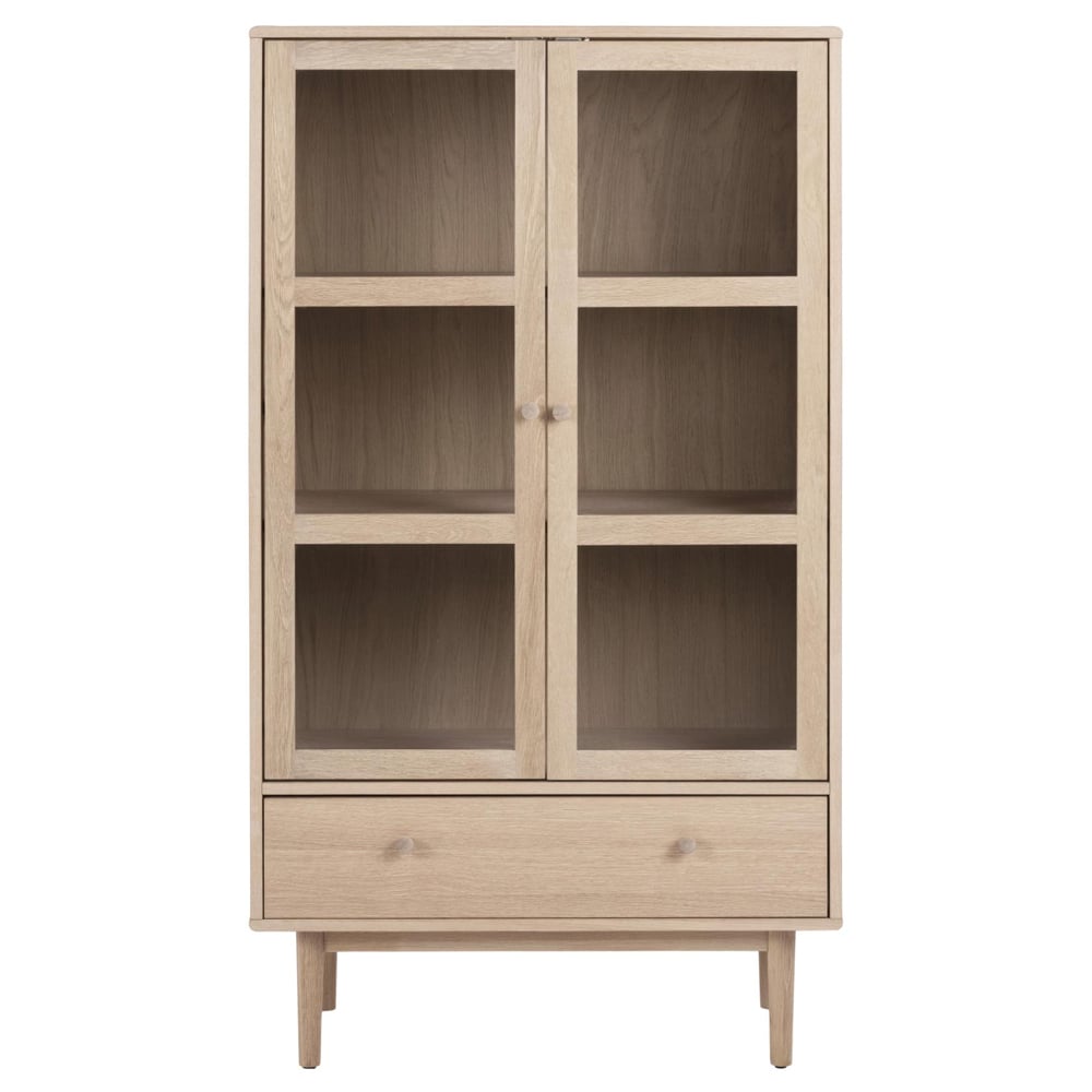 Astonik Wooden Display Cabinet With 2 Doors 1 Drawer In White Oak