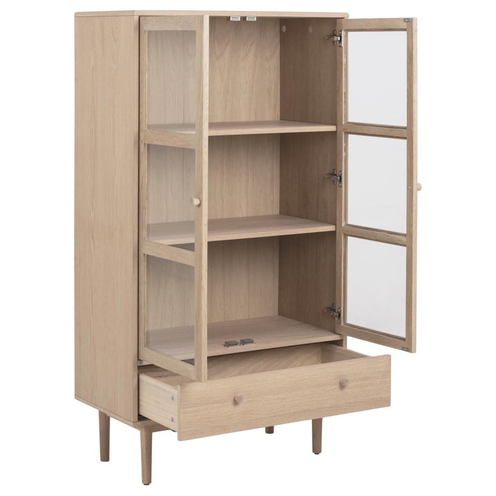 Astonik Wooden Display Cabinet With 2 Doors 1 Drawer In White Oak