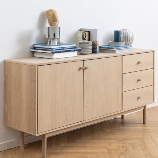 Product photograph of Astonik Wooden Sideboard With 2 Doors 3 Drawers In Oak White from Furniture in Fashion