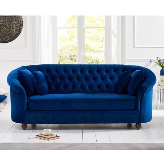 Astoria Chesterfield 3 Seater Sofa In Blue Plush Fabric