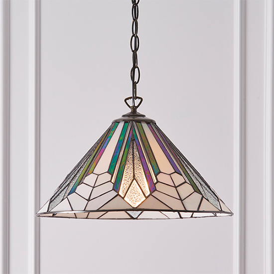 Astoria Medium Tiffany Glass Pendant Light In Dark Bronze