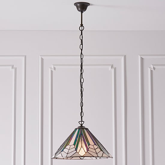 Photo of Astoria medium tiffany glass pendant light in dark bronze